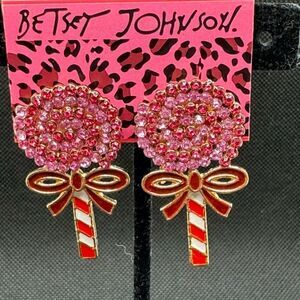 EARRINGS! Betsey Johnson Lollipop Post Earrings BNWT Pink and Red Gemstones